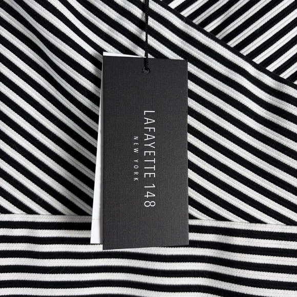 LAFAYETTE 148 NEW YORK XL Black White Striped Dress Back V Neck Cotton Stretch - Picture 5 of 7